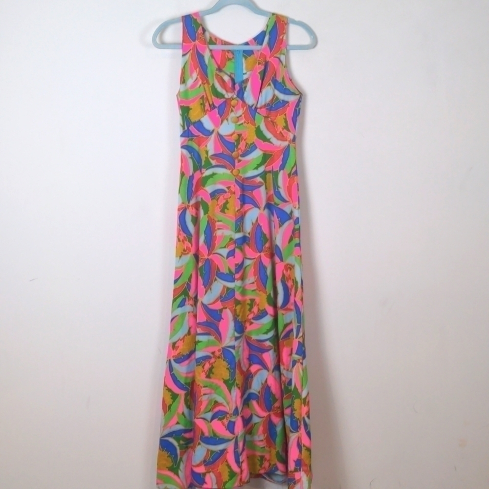 Boho 70s Maxi Dress Vibrant Sleeveless - Picture 5 of 7